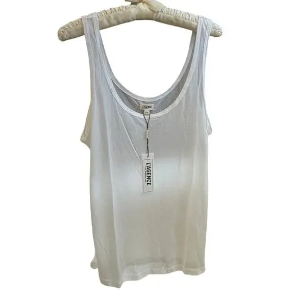 L’AGENCE Perfect Tank Top White Luxe Essential Size Large Soft Relaxed NWT Beach - Picture 2 of 5